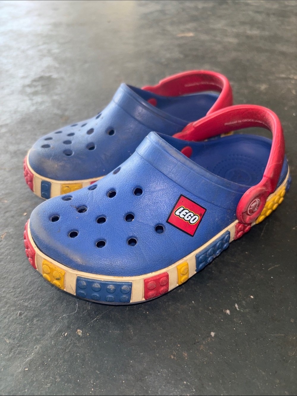 Lego Kids Blue Clog Sandals with Red, Yellow & White Brick Trim